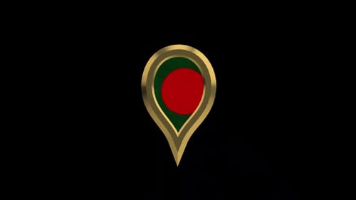 Bangladesh Flag 3D Rotating Location Gold Pin Icon