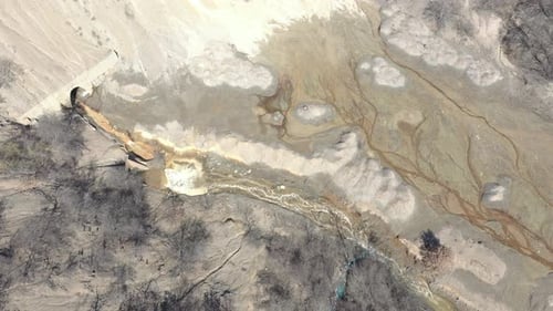 Mining drainage waters and pyrite on coast 4K aerial video