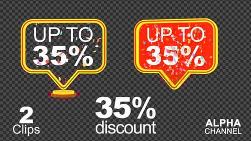 Animated Up To 35 Percent Sale Tag with Falling Confetti