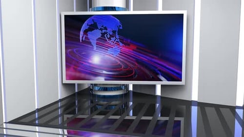 Virtuelles Nachrichtenstudio Set mit grünem Bildschirmhintergrund, Loop, 4k