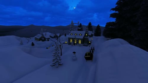 Christmas Winter Village with Reindeer Sleigh Animation