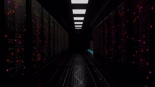 Futuristic Data Center Server Room Flythrough Animation