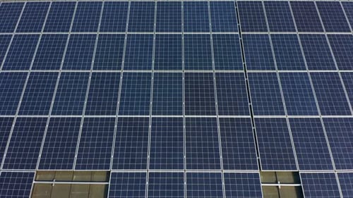 Closeup of Solar Panels Installed on the Roof of a Building