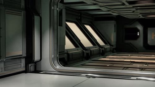 Futuristisches Interieur des Raumschiffkorridors mit Licht
