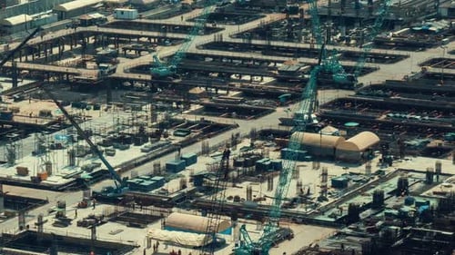 Time Lapse of Construction Site with Heavy Construction Machinery in Metropolis