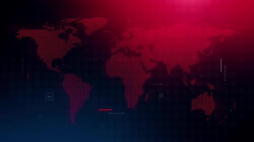 Futuristic Digital World Map Background with HUD Data Animation