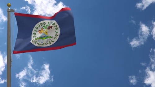 Belize National Flag Waving in Realistic Slow Motion