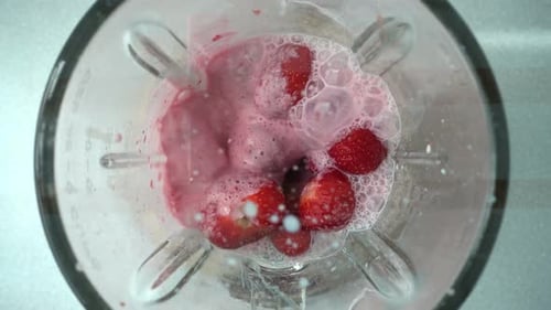 Strawberries Blended with Milk for Smoothie