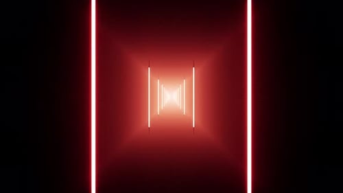 Korridor mit leuchtender roter Leuchtstofflampe