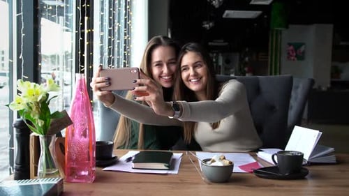 Woman Friends Hugging and Make Selfie Photo Together