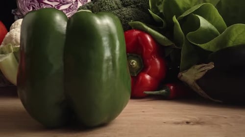 Assorted Fresh Vegetables Arranged on Wooden Surface