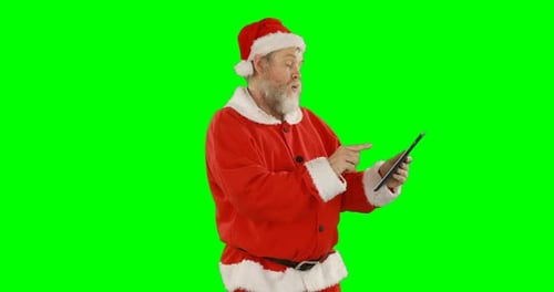 Santa Claus Using Tablet on Green Screen Background
