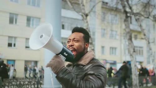 Activist Riot. Megaphone Shouting. Loudspeaker Activism Riot. Strike Protest