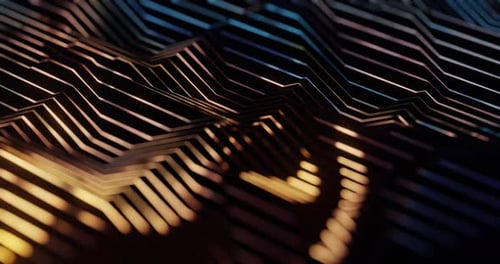 Abstrakter futuristischer Mikrochip-Datenfluss, leuchtender heller Hintergrund.