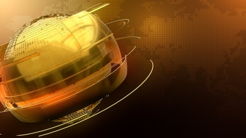 Golden Rotating Globe Broadcast Loop with Digital Map