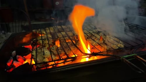 Chicken Food On Barbecue At Night 2