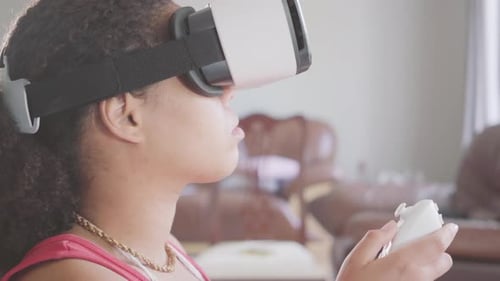 Child Uses VR Headset in Home Environment