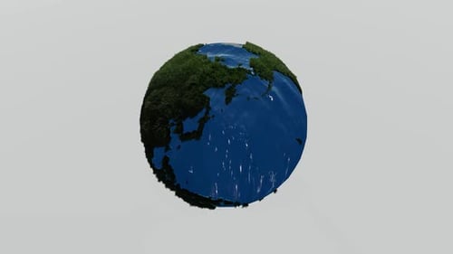 Animated 3D Earth Globe Rotating with Green Grass and Blue Water