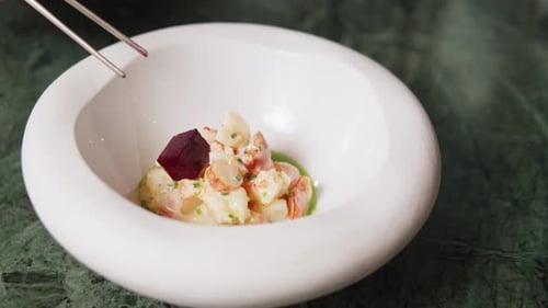 Set Table with Gourmet High Kitchen Dinner Plates and Dishes at the Restaurant