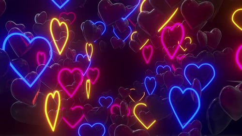 Neon Glowing Hearts Tunnel Loop Background