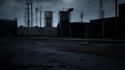 Industrial Zone in Dark Cloudy Weather