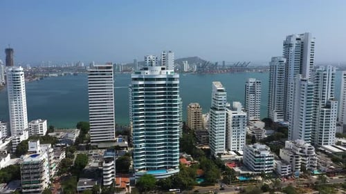 Aerial View of Modern Skyscrapers Business Apartments Hotels in Cartagena Colombia
