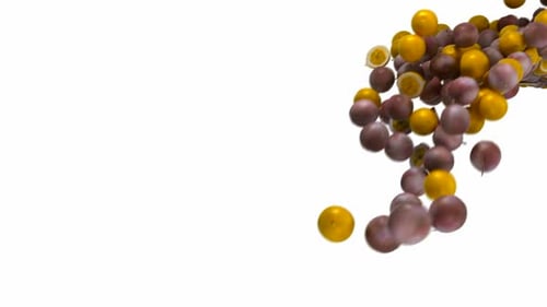 Passion Fruit Spheres Cascade on White Background