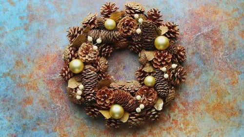 Pinecone Holiday Wreath with Golden Ornaments