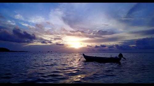Aerial above abstract of luxury shore beach adventure by blue lagoon with white sandy background of