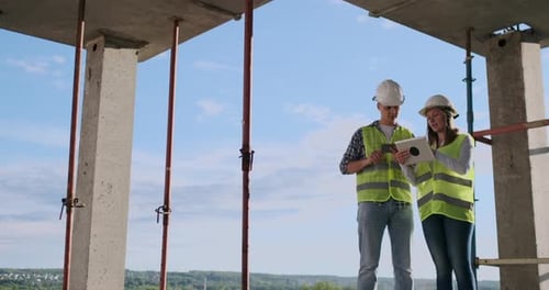 Construction Manager and Engineer Working on Building Site