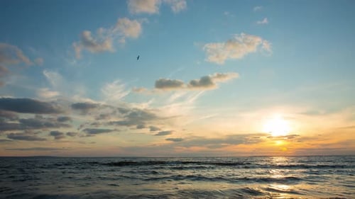 Beautiful Orange Sunset Over The River, Autumn, Timelapse