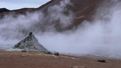 Steam Emitting From Fumarole in Geothermal Area of Hverir