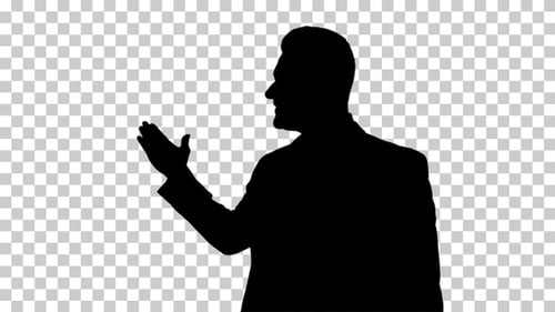 Silhouette Business man presenting something, Alpha Channel