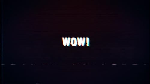 Wow! Text mit Glitch-Retro-Effekt