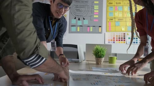 Businessman creative designers present work to the team.Designers a meeting in a modern office.