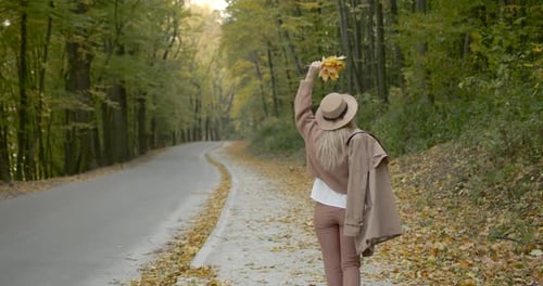 Rare View Young Stylish Woman in Autumn Park