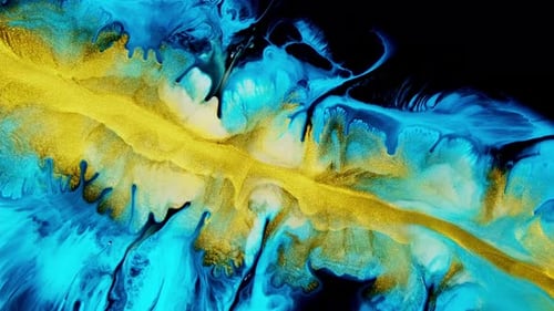 Fließende Kunst in Gold und Blau