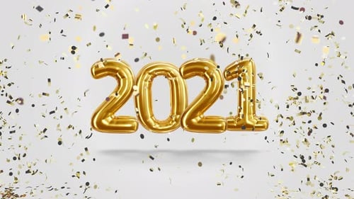 Golden Balloon 2021 Numbers with Falling Confetti Celebration