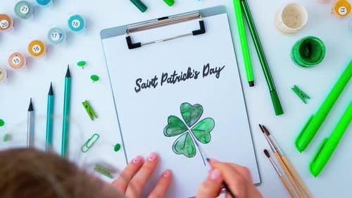 Female Hands Painting Greeting Card St Patricks Day