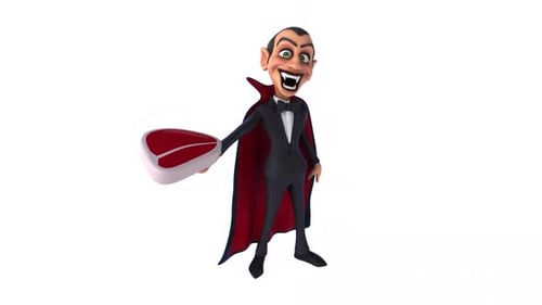 3D Cartoon Vampire Presenting Raw Meat on a Tray