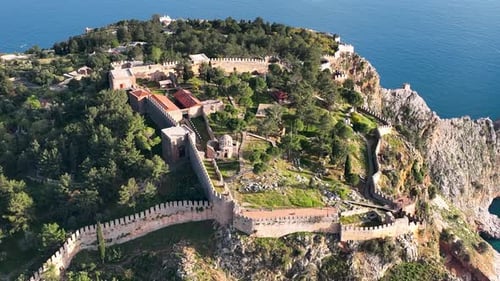 Alanya Castle Alanya Kalesi Aerial View of Mountain and City Turkey