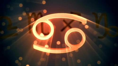 Glowing 3D Cancer Zodiac Sign Animation with Light Rays