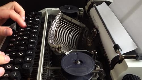 Vintage Typewriter in Use, Close Up