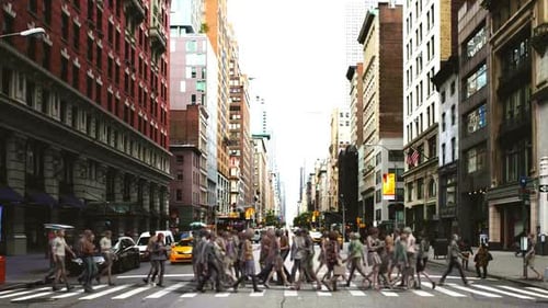 Crowd Crosswalk Side View