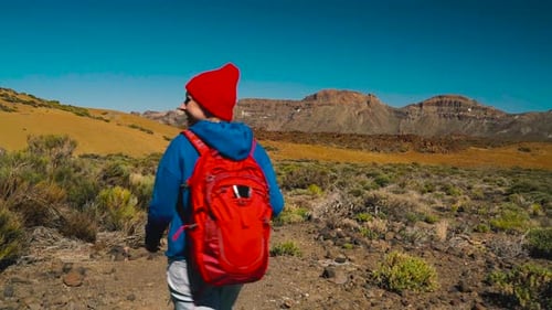 Active Hiker Woman Hiking on Teide National Park