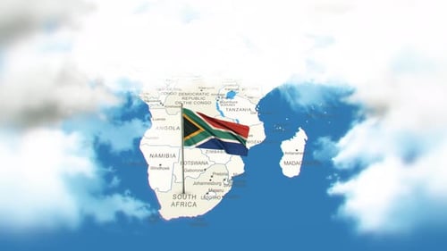 Animated South African Flag Pin on Africa Map