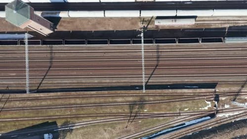 AERIAL: Top Shot of Empty Train Rails in Vilnius