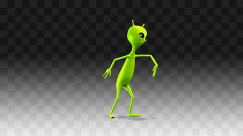 3D Animated Green Alien Waving and Dancing Character