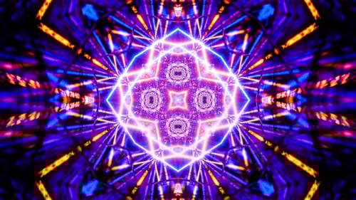 Flying in a tunnel with flashing blue and yellow fluorescent lights. Kaleidoscope Looped animation.