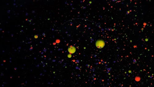 Round Multicolored Balls on a Black Background with Silver Sequins